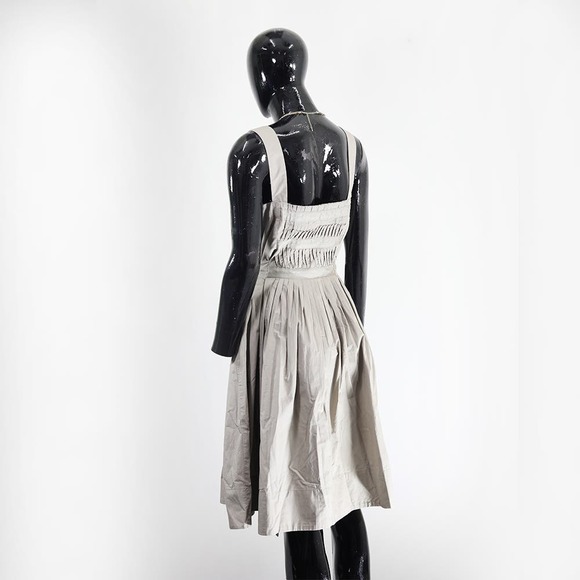 Zara Basic Beige Smocked Midi Dress with Tie Belt - Picture 3 of 6